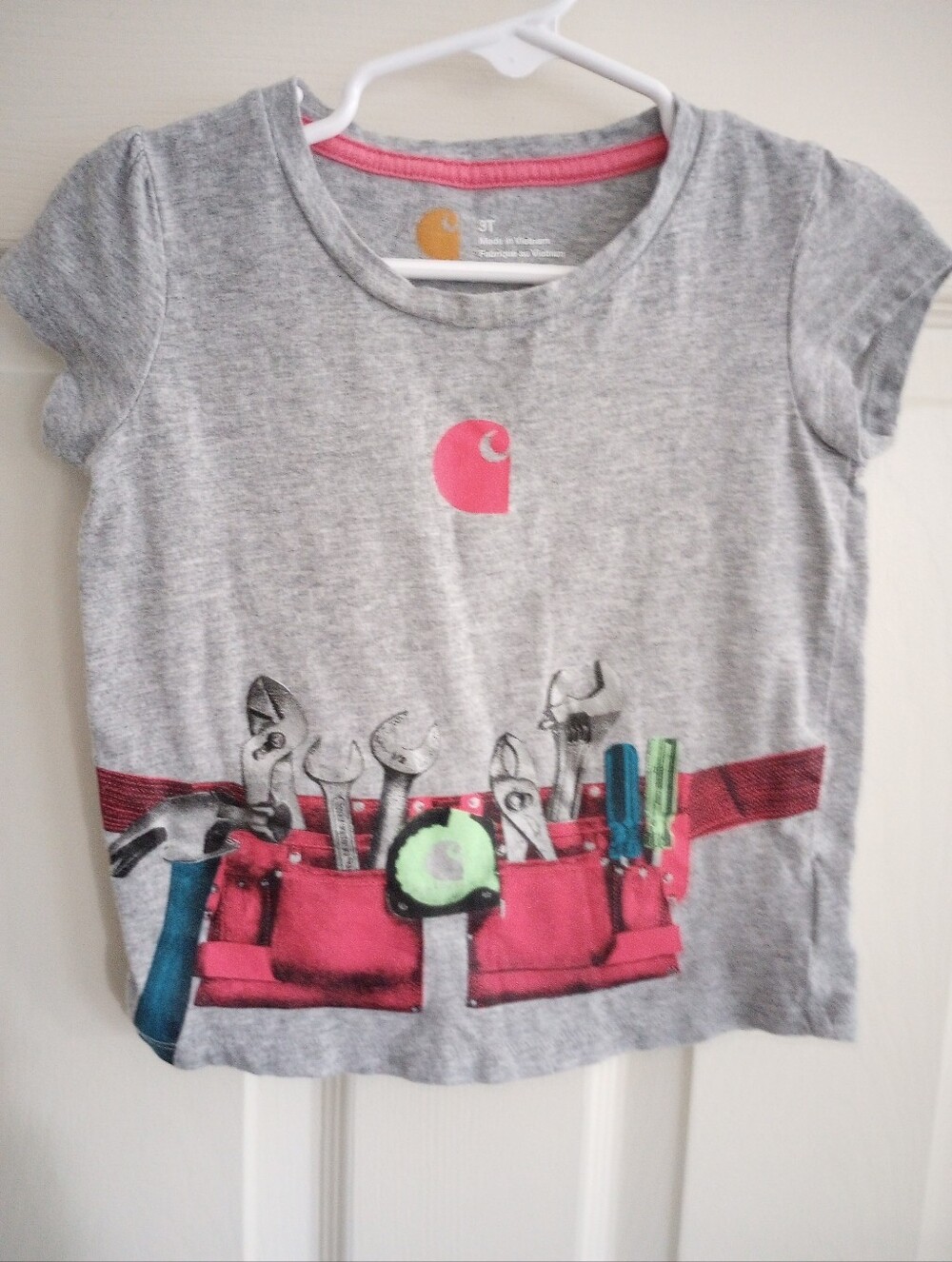 Carhartt Gray Tee with Pink Tool-Belt Detail 3T